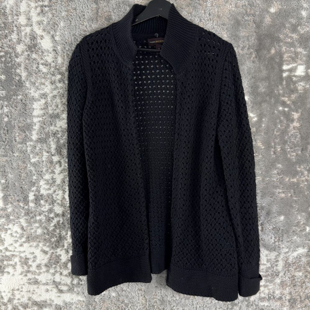 Dana Buchman Size S Open Knit Cardigan Sweater‎ Black Long Sleeve